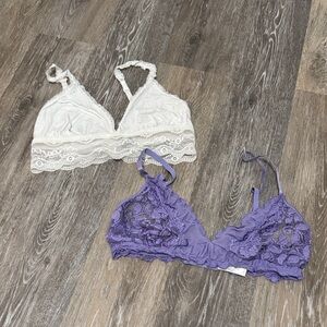 Lace Bralette Set in White and Purple size large women’s b.tempted and Cabernet
